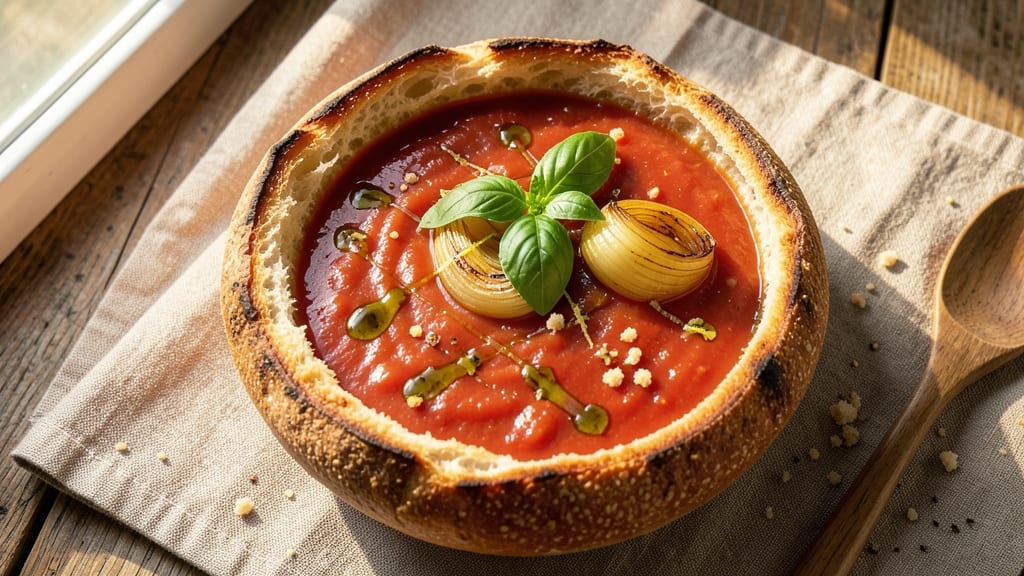 Atlanta Bread Tomato Basil Soup Recipe: Crusty Bread Bowl With Herby Tomato Broth