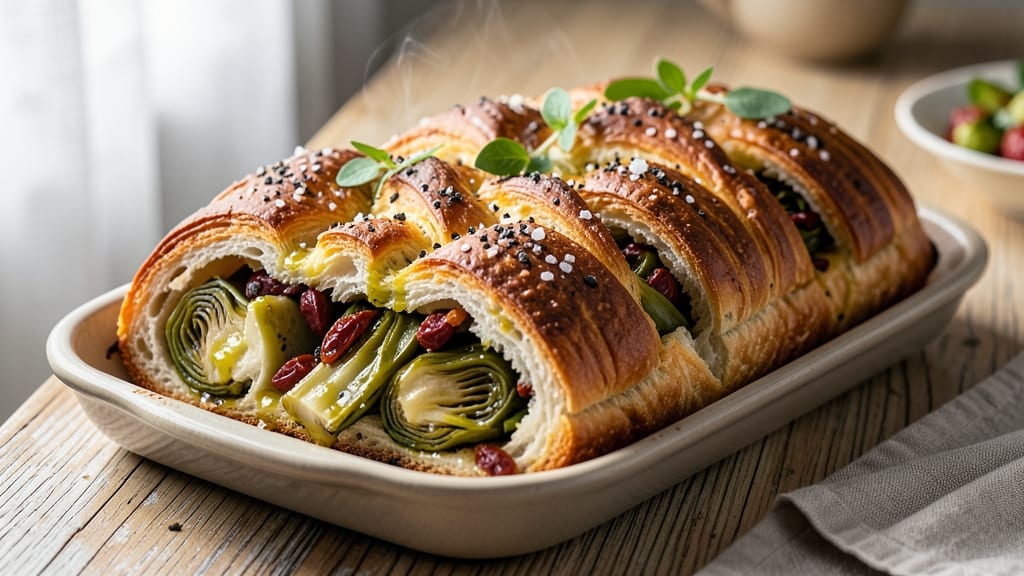 Artichoke Stuffed Bread Recipe: Herbed Cheese and Sun-Dried Tomato Twist