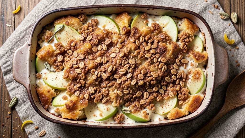 Apple Crisp Bread Pudding Recipe: Warm Spice-Infused Apple Filling with Crunchy Oat Topping
